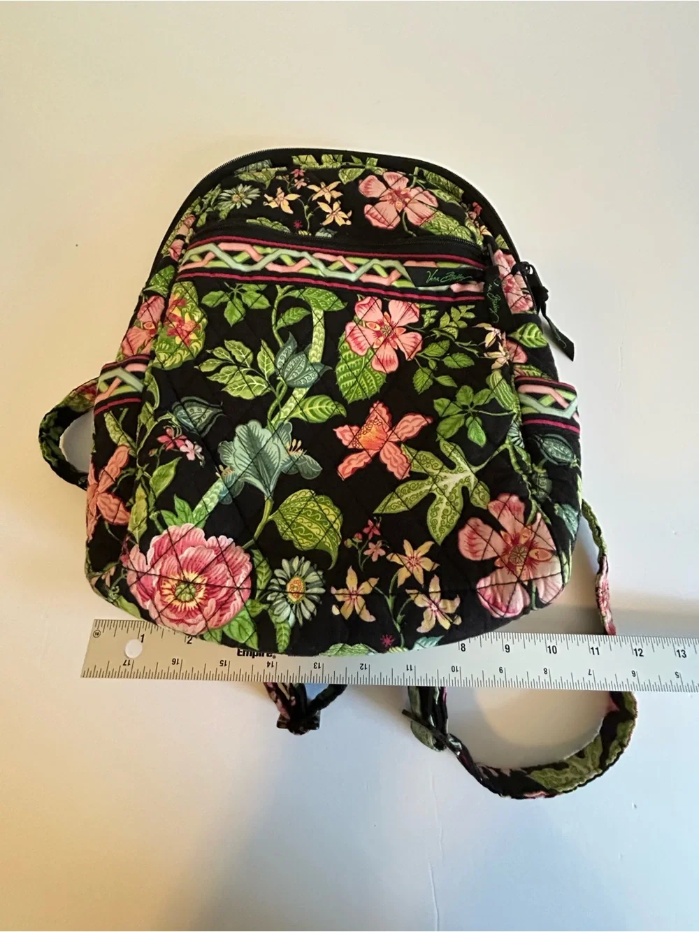 Vera Bradley Quilted Floral Backpack in Pink and Green
